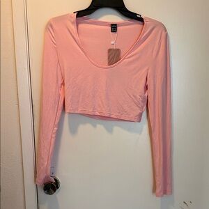 SHEIN Soft Pink Long Sleeve Crop Top